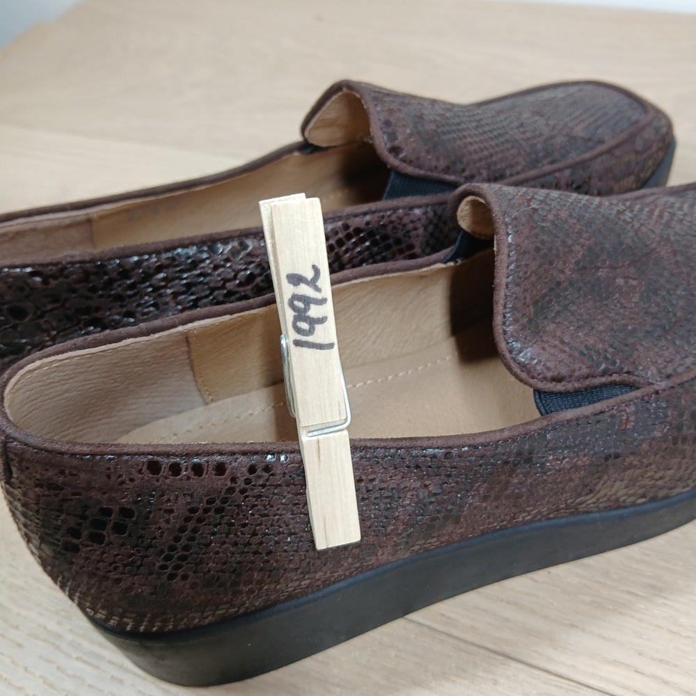 NYDJ Wedge Loafers Womens 8.5M Gira Brown Snakeskin Embossed Leather Platform - Picture 9 of 9